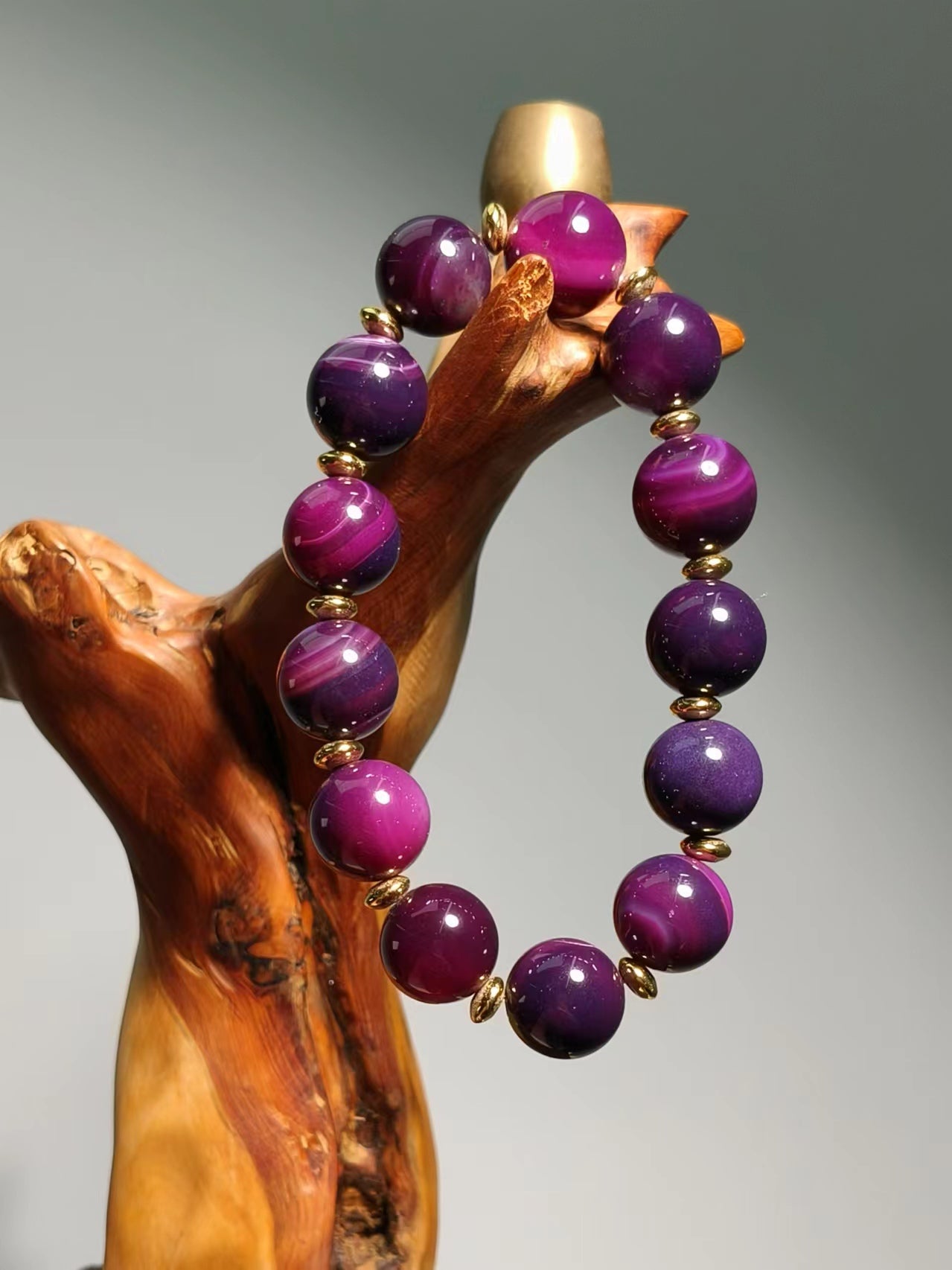 Agate Purple Lace Grape With Specer Beads Bracelet 14mm