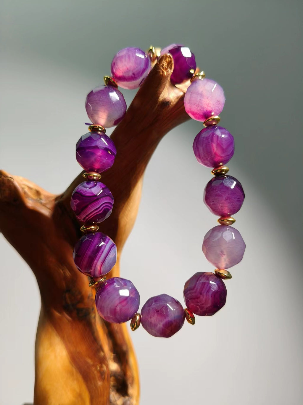 Agate Purple Lace Grape With Specer Beads Bracelet 14mm