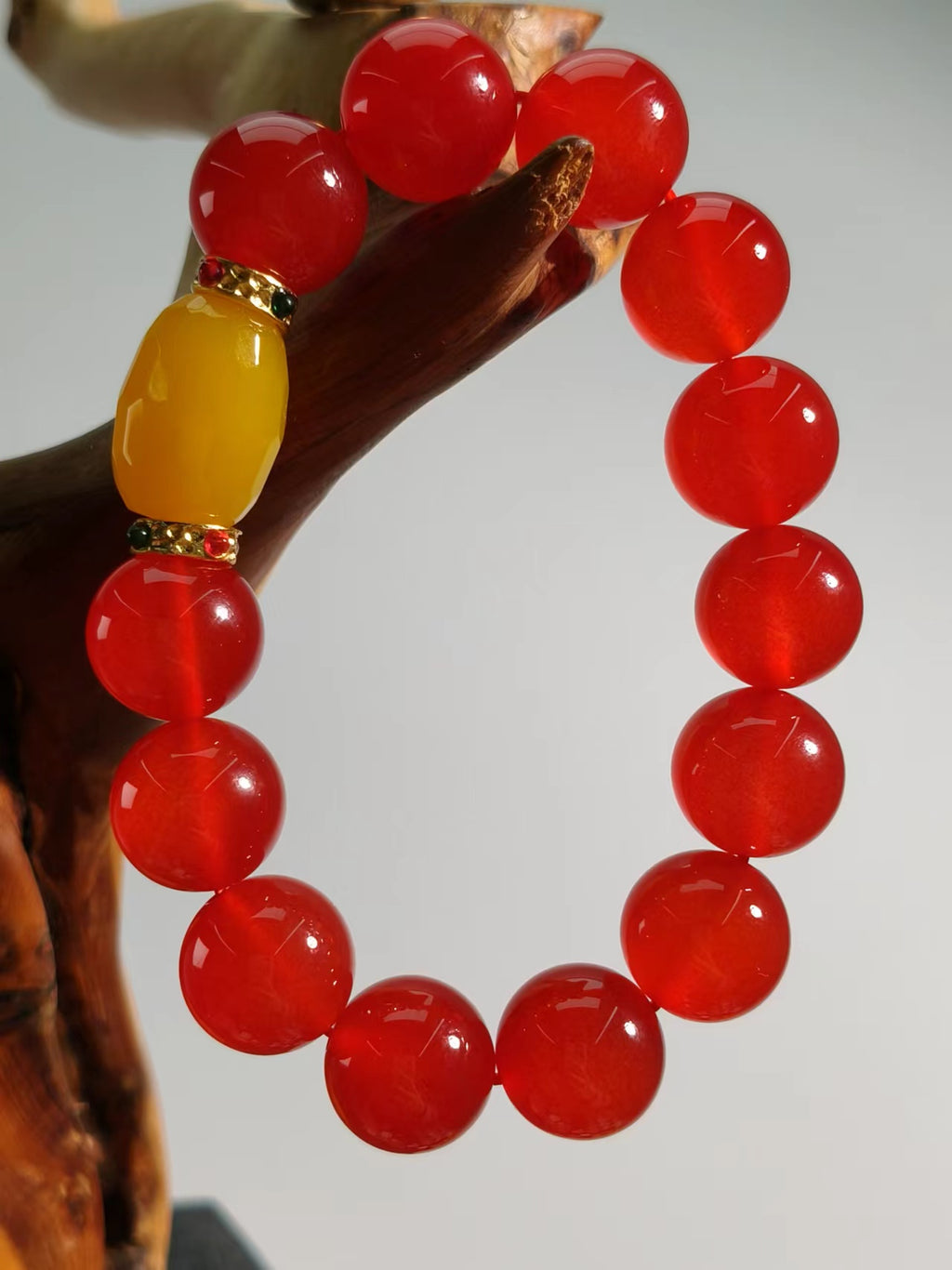 Agate  Red Clear & Yellow Bracelet 14mm