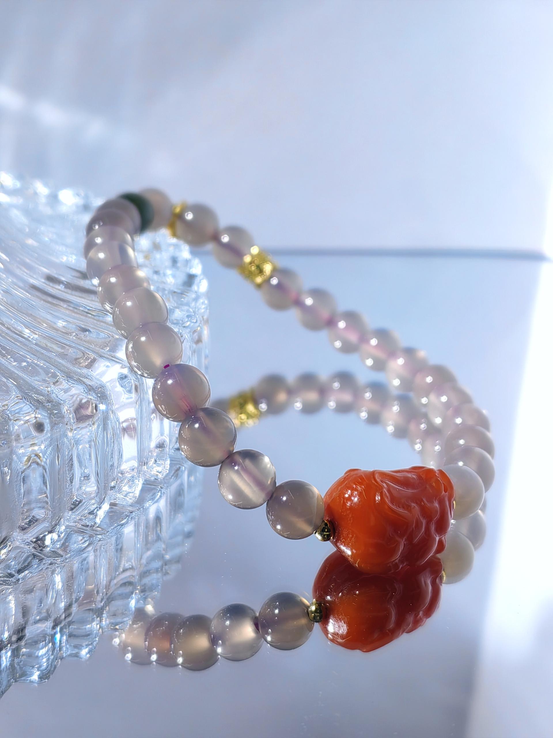 Smoky Agate With Carnelian Pixiu Bracelet