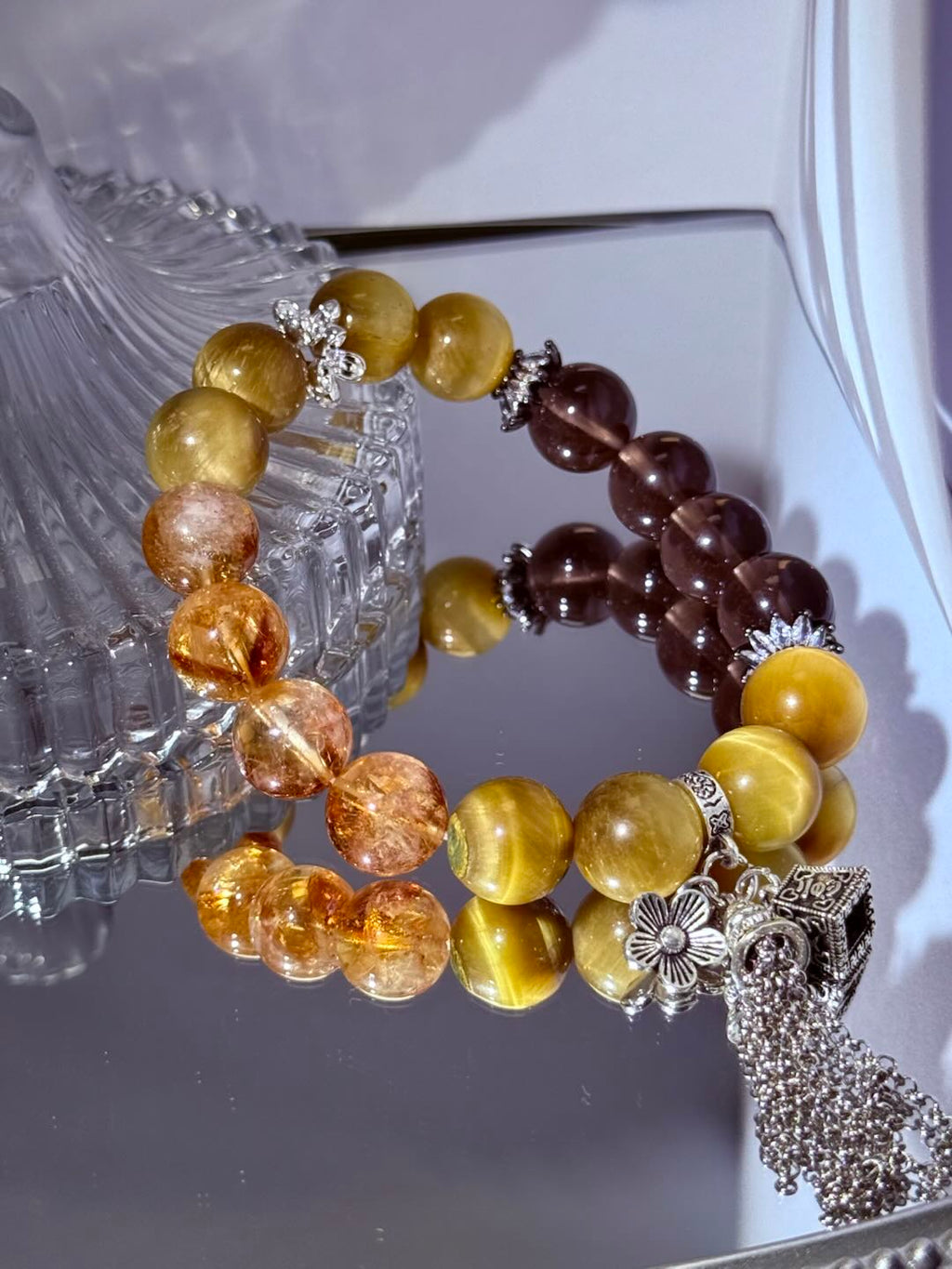 Tiger Glow Bracelet with Citrine & Smoky Accents -D1003