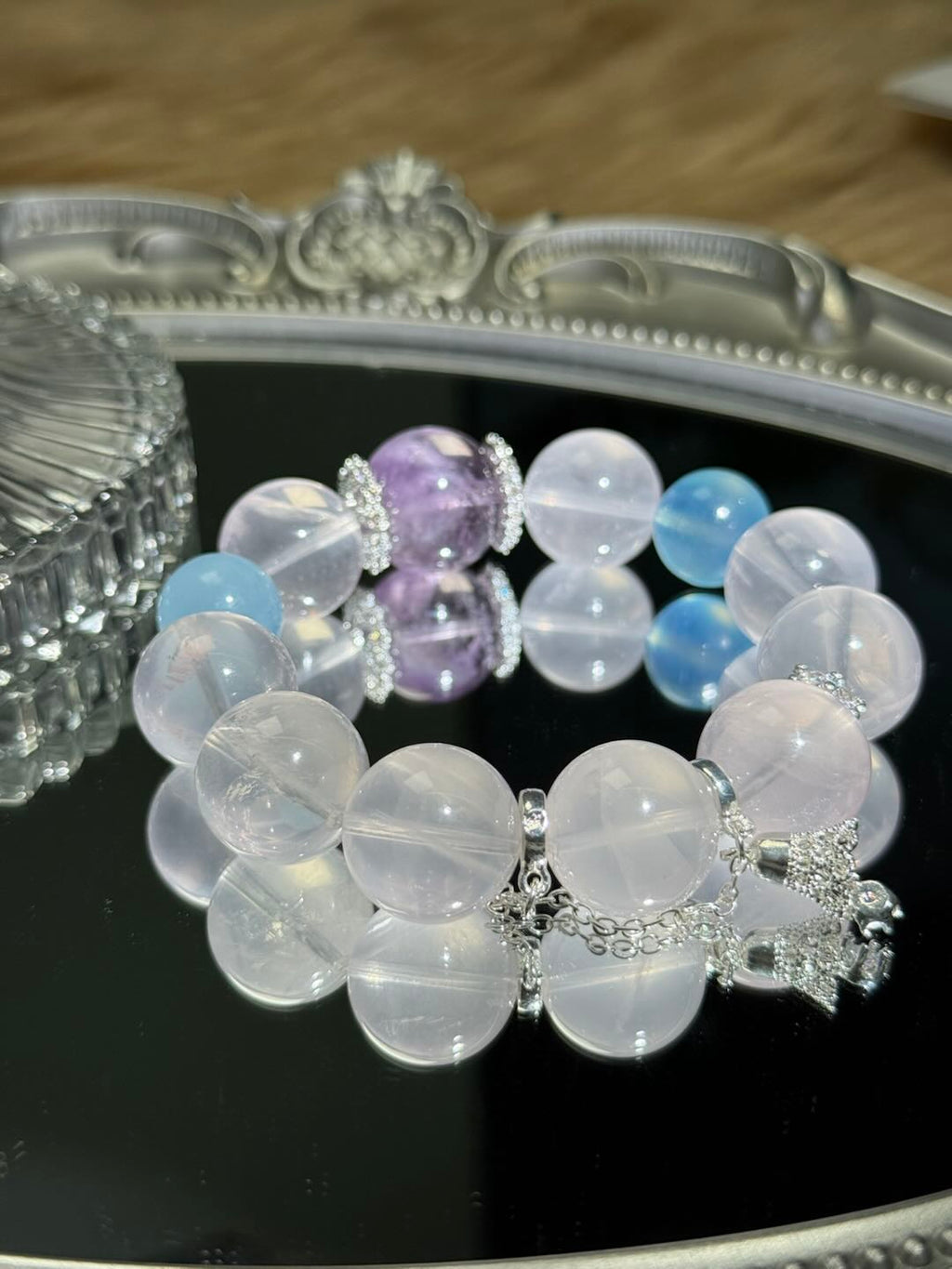 Azeztulite & Aquamarine Luster with Amethyst -D1009