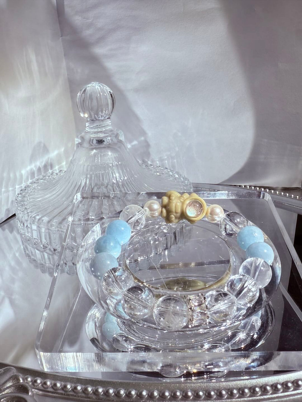 Astronaut - adorned Aqua &amp; White Crystal Strand -D1022