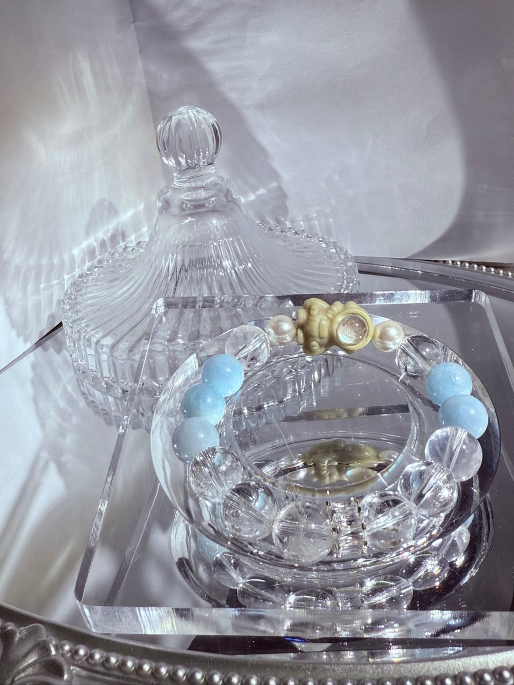 Astronaut - adorned Aqua &amp; White Crystal Strand -D1022