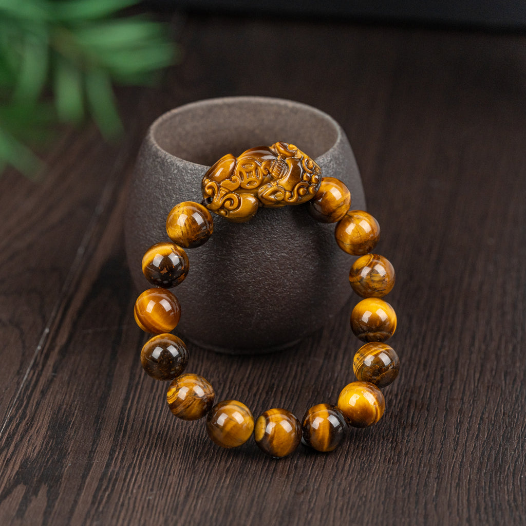 Yellow Tiger Eye With Pixiu Bracelet 14mm