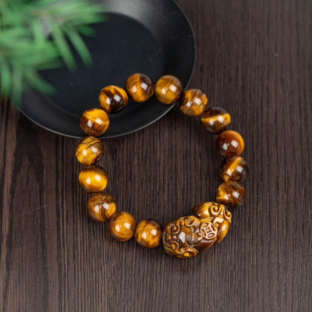 Yellow Tiger Eye With Pixiu Bracelet 14mm