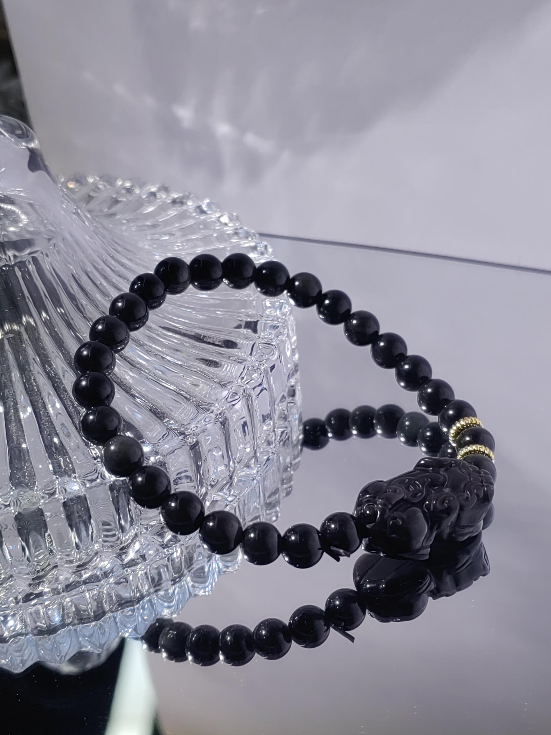 Obsidian With Pixiu 8mm Bracelet