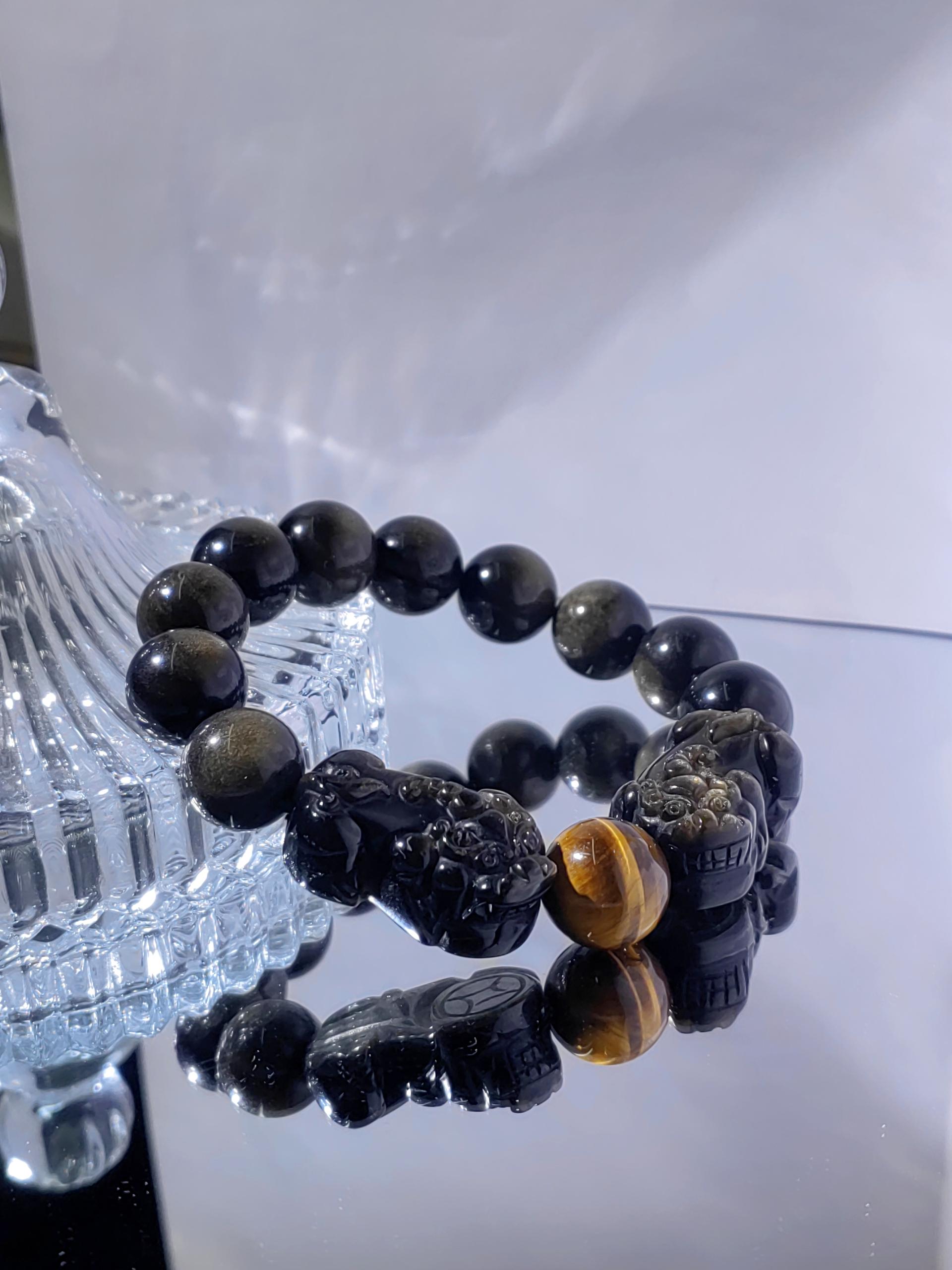 Golden Obsidian With Tiger Eye & Two Pixiu Bracelet
