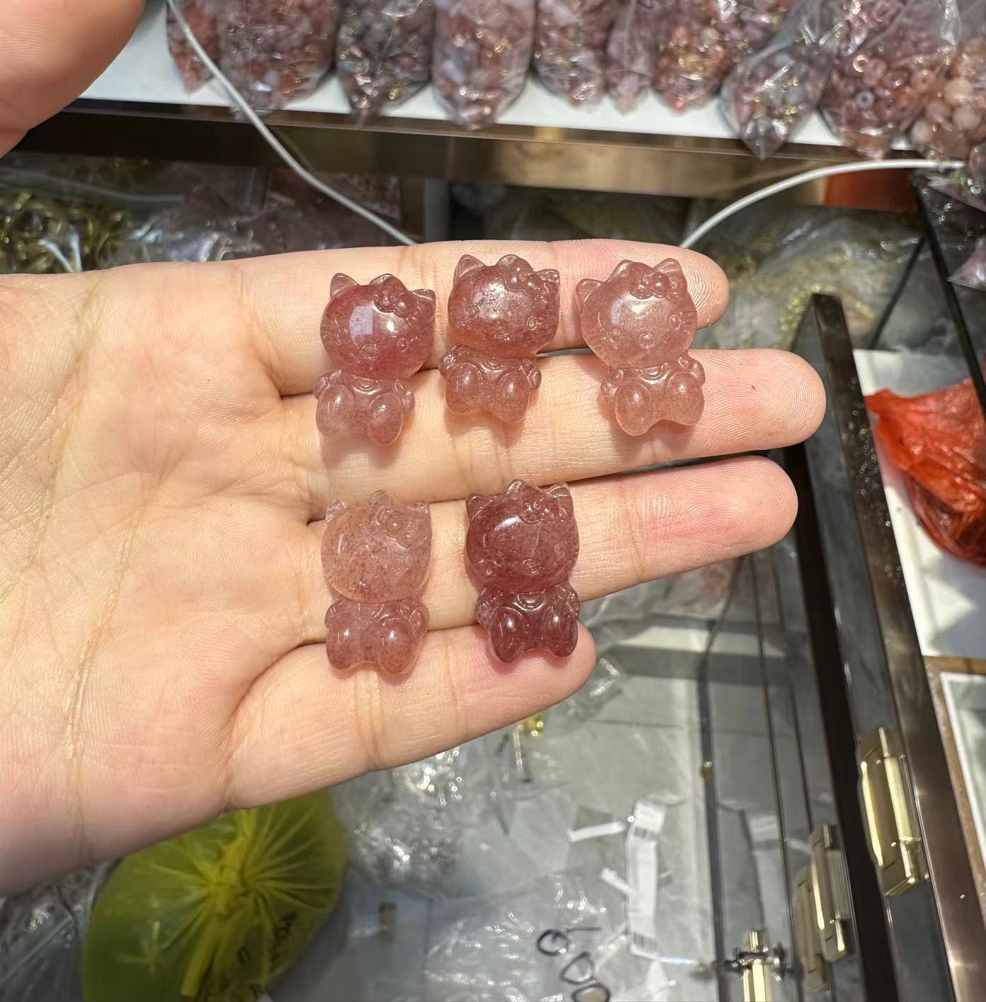 Pendant Hello Kitty  Strawberry Quartz