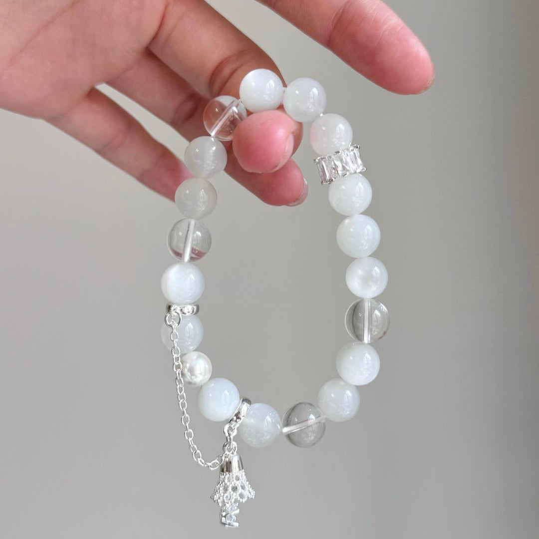 Lunaria Aetheris Strand || Handknotted White Crystal & Pearl Energy Bracelet - D1001