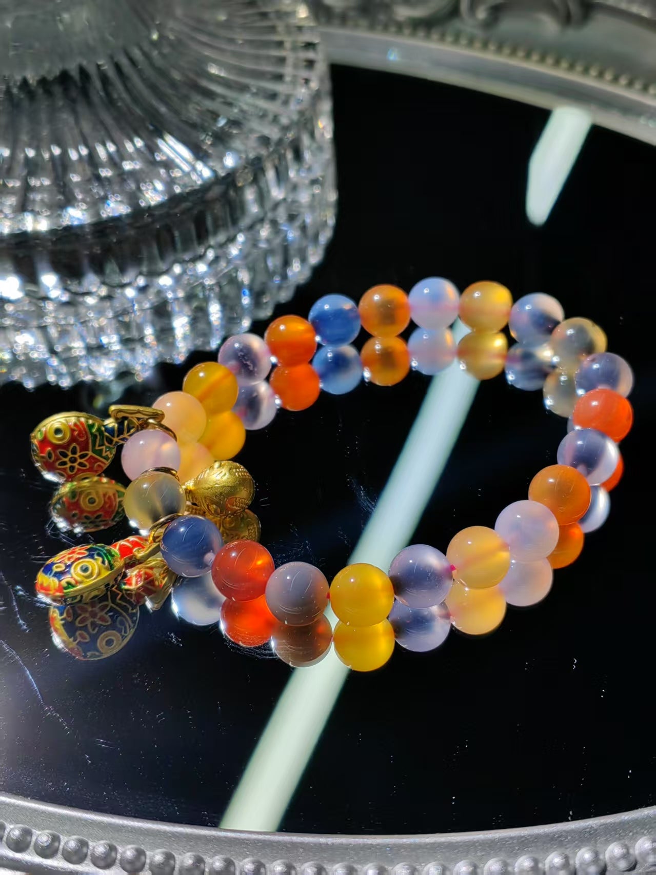 Agate Rainbow Suage Heart & Bell